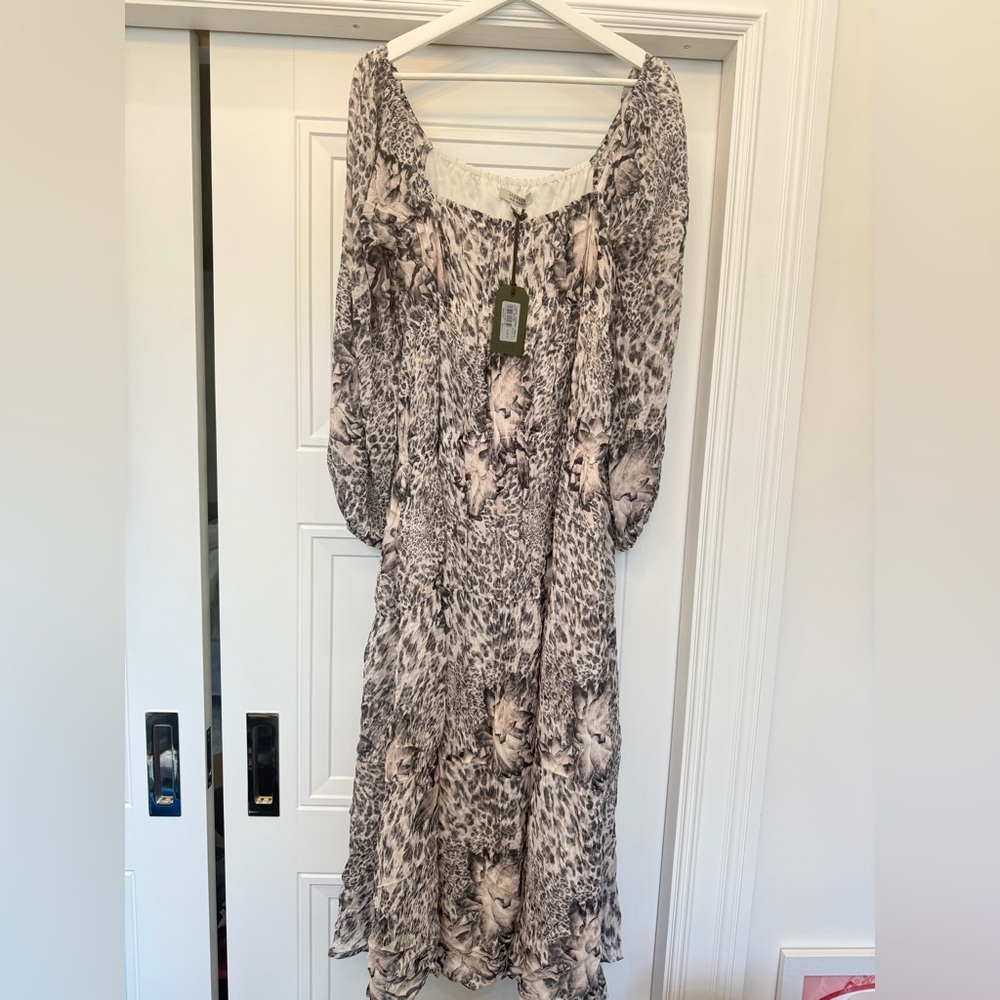 NWT ALL SAINTS AMARA LAERTES DRESS SHEER LEOPARD FLORAL RET $350 US 8